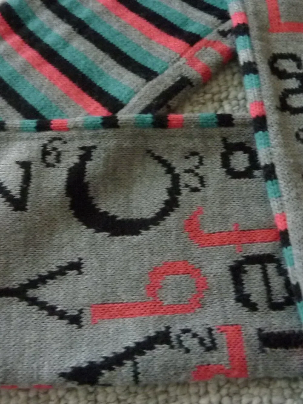 $118 Nordstrom Neck Scarf Pink Teal Black Grey Alphabet Striped 75
